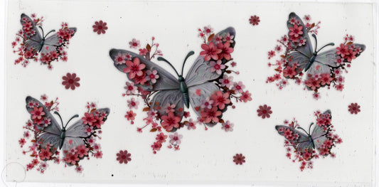 160. Butterflies - Grey/Pink flowers